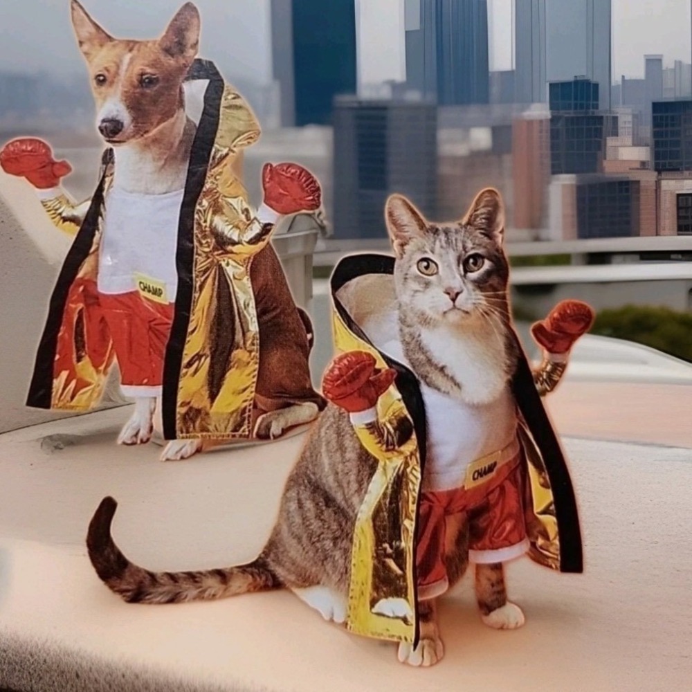 Boxer Pet Costume Small Gold Red Champ Dog Cat Halloween Athlete Funny Boxing
